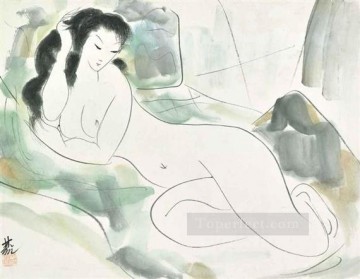  reclining Art - reclining nude old China ink
